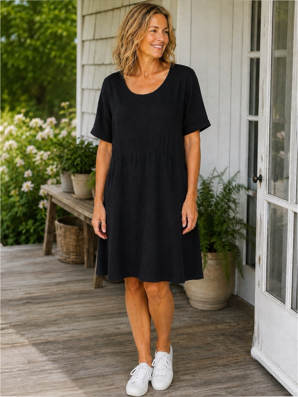 Flax Short Sleeve Dress Casual Lagenlook Sz L